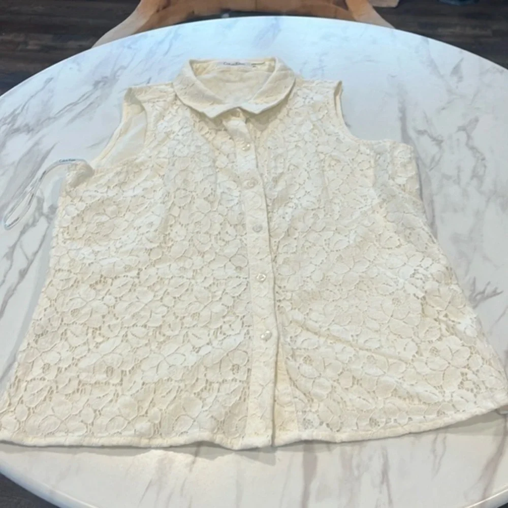 Calvin Klein Eyelet Button Down Tank